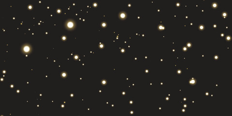 Vector illustration of glowing golden glitter and glowing dust bokeh on transparent background. For holiday and Christmas design