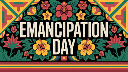 Guyana Emancipation Day Celebration with Flag and Cultural Floral Design