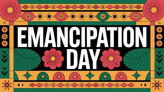 Guyana Emancipation Day Celebration with Flag and Cultural Floral Design