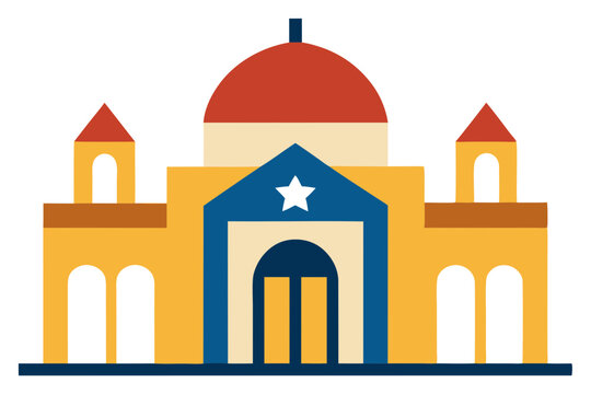 colorful building with star, flat design clip art preview