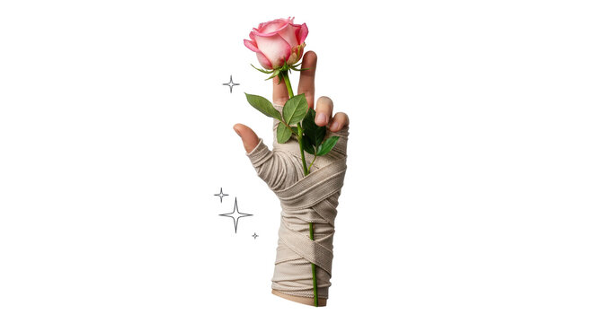 Isolated Bandaged Hand with Rose