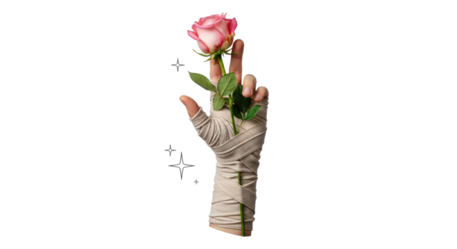 Isolated Bandaged Hand with Rose