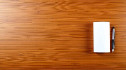 Naklejka premium blank white paper on brown wooden background in top view for branding, message mockup or minimalist office design