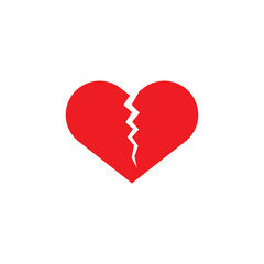 Red Heart broken to two pieces vector illustration icon or logo, broken heart concept, breakup or divorce, heartbreak regret, separated couple, tragic love. vector illustrator. eps10