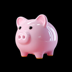 A shiny pink ceramic piggy bank with gold accents, symbolizing saving money and financial growth,...