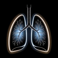 Glowing human lungs with intricate branching structures