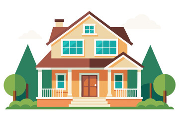 Naklejka premium Two-Story Suburban House Vector with Front Porch Scene