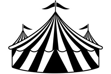 Classic Red and White Circus Tent with Decorative Flags Vector