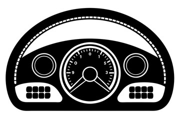 Car Dashboard Vector with Speedometer and Interior Controls