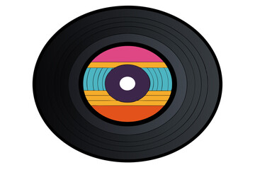 Black Vinyl Record Vector with Colorful Center Label