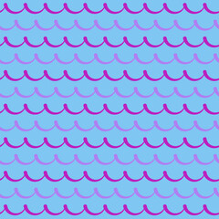 Seamless Wave Pattern in Pink and Purple on Blue Background