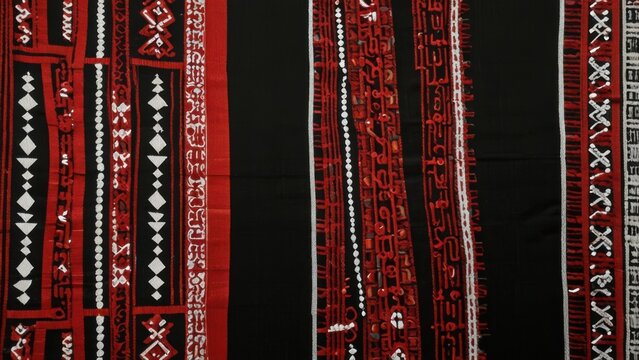 Traditional T&rsquo;nalak Fabric from Philippines in Red, Black, and White Abaca