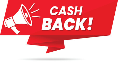 Cash Back. Announcement banner with a megaphone and bold text for marketing, promotion, advertising, communication, alert messages, motivational callouts, business sales, and campaign designs.
