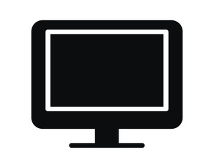 Black Silhouette of a Computer Monitor on a White Background.