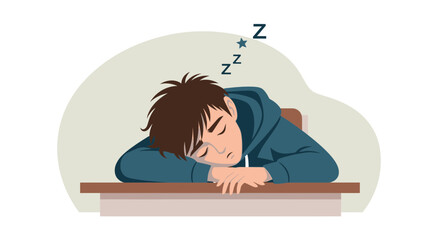 Student Napping Exhausted Boy Sleeping At Desk After School Hours Illustration