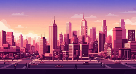 Fototapeta premium Urban Serenity Pink Hues And Dynamic Skyline For Modern City Landscape
