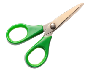 Green handled scissors isolated on transparent background