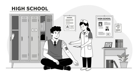 Student With Patch And Nurse Interaction In High School Environment