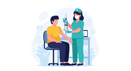 Vaccination Campaign Illustration Depicting a Nurse Administering a Vaccine Shot