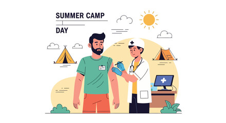 Vaccination During Summer Camp Vector Illustration For Healthcare Promotion