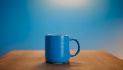 Blue insulated travel mug with handle isolated on white background