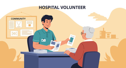 Hospital Volunteer Helping Senior Woman With Information About Community Program