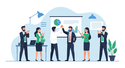 Successful Business Presentation With Applause From Happy Team Members