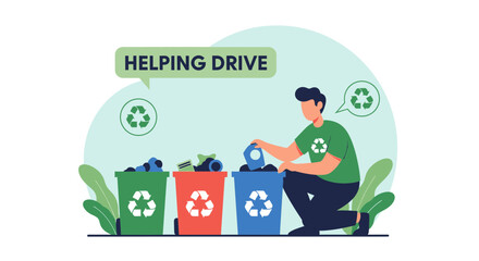 Obraz premium Vector illustration of a volunteer participating in a recycling and helping drive campaign promoting environmental awareness