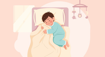 Obraz premium Sweet Dreams Adorable Little Boy Peacefully Sleeping In His Crib At Night
