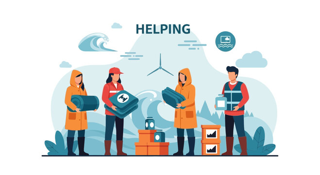 Volunteers assist after the climate change disaster, providing essential aid and demonstrating solidarity to victims affected by storms and floods