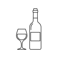 Vector icon of bottle of wine and a glass of wine, isolated on white background