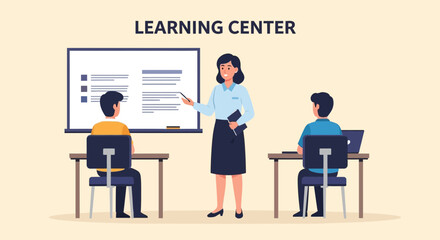 Naklejka premium Teacher Explaining Lesson to Students in Learning Center Classroom Setting