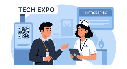 Technological Innovations In Healthcare Exposition Featuring Medical Professionals