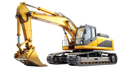 Yellow Excavator Construction Vehicle Heavy Machinery Isolated on Transparent Background