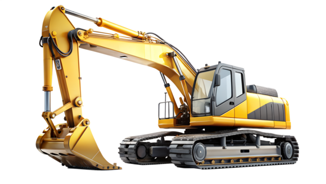 Yellow Excavator Construction Vehicle Heavy Machinery Isolated on Transparent Background