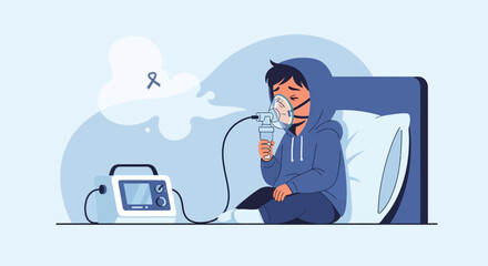 Illustration Of A Child Using Nebulizer Treatment In Bed For Respiratory Issues