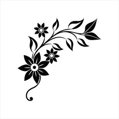 Black Line Art Floral Corner Illustration