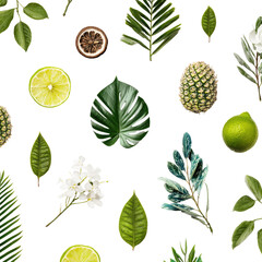Fototapeta premium Tropical fruit and leaf pattern