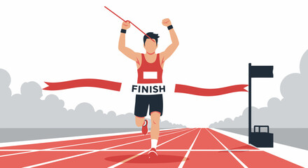 Obraz premium Illustration of a marathon runner crossing the finish line celebrating victory achievement and success in sports competition