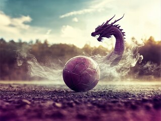 dragon smoke and football with purple star sky