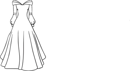 Fototapeta premium Off-Shoulder Evening Gown Icon | Elegant Ball Dress Fashion Illustration | Flat Technical Garment Drawing