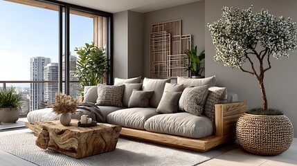 Cozy natural seating with woven and ceramic accents high resolution images
