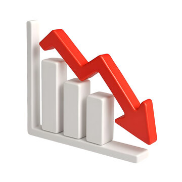 3d bar chart showing downward trend with red arrow indicating financial decline  transparent background