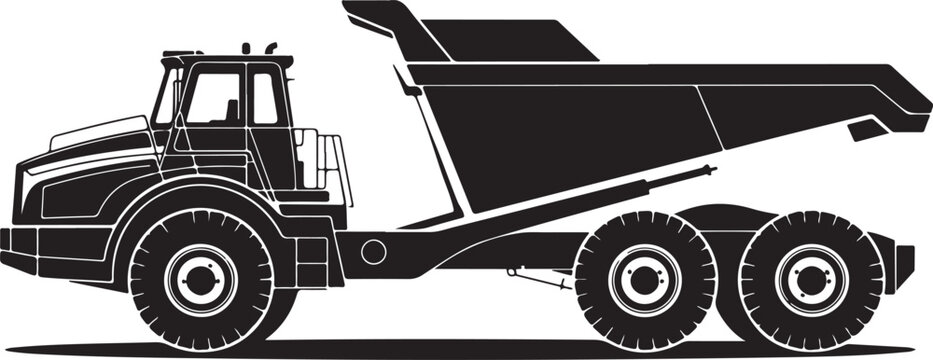 Heavyduty articulated dump truck vector illustration side profile with raised dumper bed and rugged tires