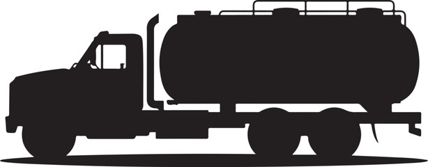 Side view silhouette of a heavyduty tanker truck with a large cylindrical tank