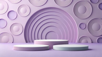 Fototapeta premium Elegant purple podium with arch background for product display and presentation in pastel colors