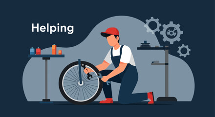 Professional Bicycle Mechanic Repairing a Tire in His Workshop Ready to Ride