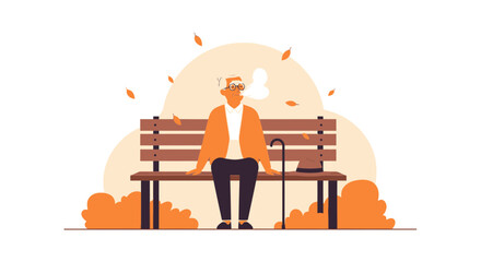 Senior Man Relaxes On Bench Enjoying Peaceful Autumn Season Tranquility