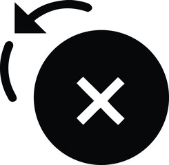 Circular icon with a cross and a curved arrow indicating cancellation