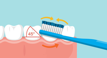 Proper Teeth Brushing Technique And Oral Hygiene Illustration For Dental Care